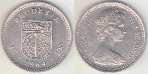 1964 Rhodesia Shilling (10 Cents) Unc A005382